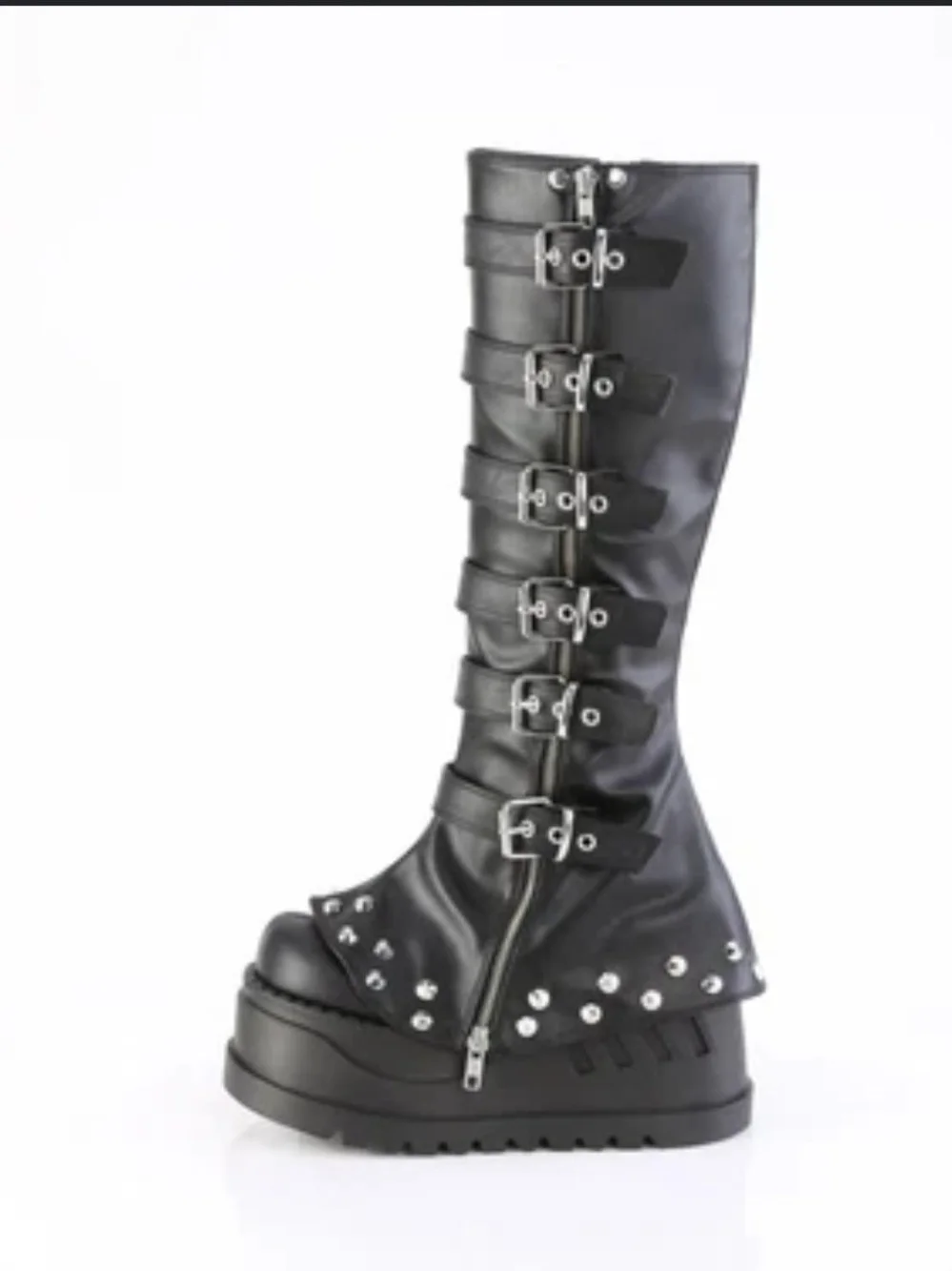 Demonia Black Over-the-Knee Platform Boots with Skull & Chain Accents
